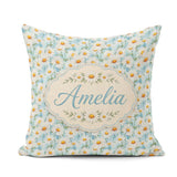 Custom Name Elegant Cream Daisy Florals on Light Wash Background Square Filled Cushion Throw Pillow Sofa Bed Home Decor Zip Washable UK Made