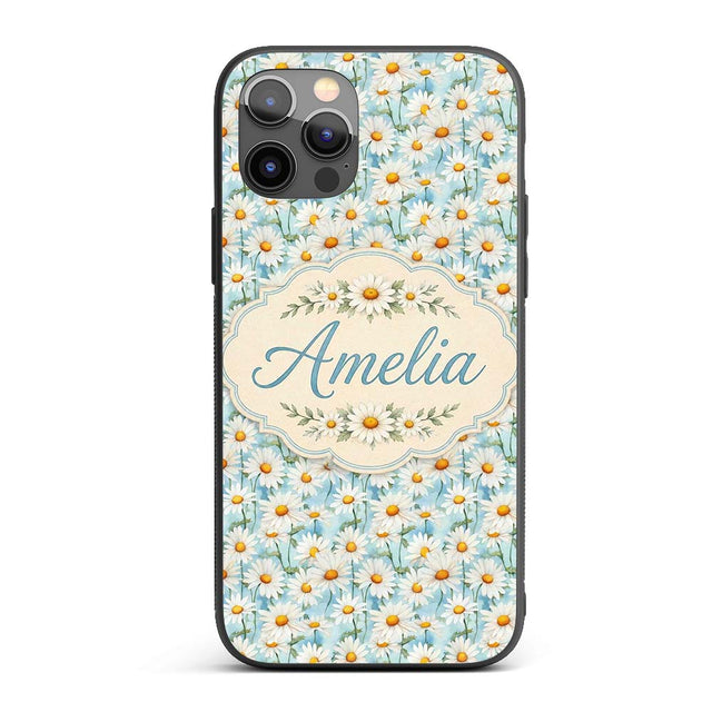 Elegant Cream Daisy Florals on Light Vintage Wash Custom Name Protective Phone Case Mobile Cover Durable Everyday Smartphone Shock Resistant