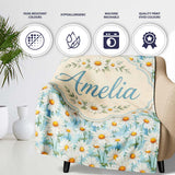 Elegant Cream Daisy Florals on Light Vintage Wash Background Lovely  Personalised Custom Name Super Soft Fleece Blanket Bed Sofa Throw