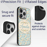Elegant Cream Daisy Florals on Light Vintage Wash Custom Name Protective Phone Case Mobile Cover Durable Everyday Smartphone Shock Resistant