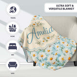 Elegant Cream Daisy Florals on Light Vintage Wash Background Lovely  Personalised Custom Name Super Soft Fleece Blanket Bed Sofa Throw