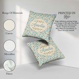 Custom Name Elegant Cream Daisy Florals on Light Wash Background Square Filled Cushion Throw Pillow Sofa Bed Home Decor Zip Washable UK Made