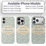 Elegant Cream Daisy Florals on Light Vintage Wash Custom Name Protective Phone Case Mobile Cover Durable Everyday Smartphone Shock Resistant
