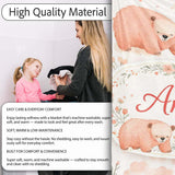 Cute Bear Floral Woodland Nursery Pattern Seamless Watercolour  Personalised Custom Name Super Soft Fleece Blanket Bed Sofa Throw