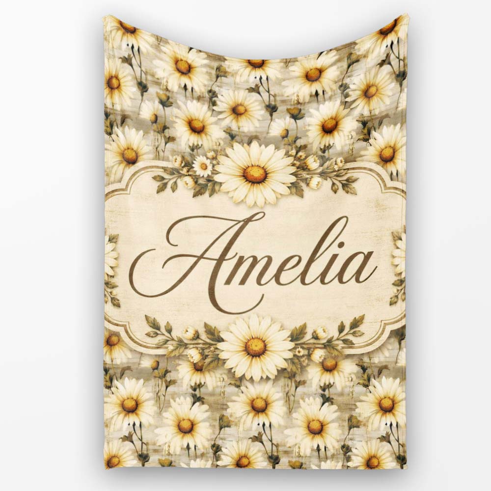 Classic Daisy Clusters on Soft Distressed Blue Backdrop Lovely  Personalised Custom Name Super Soft Fleece Blanket Bed Sofa Throw