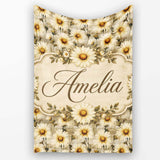 Classic Daisy Clusters on Soft Distressed Blue Backdrop Lovely  Personalised Custom Name Super Soft Fleece Blanket Bed Sofa Throw
