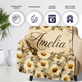 Classic Daisy Clusters on Soft Distressed Blue Backdrop Lovely  Personalised Custom Name Super Soft Fleece Blanket Bed Sofa Throw