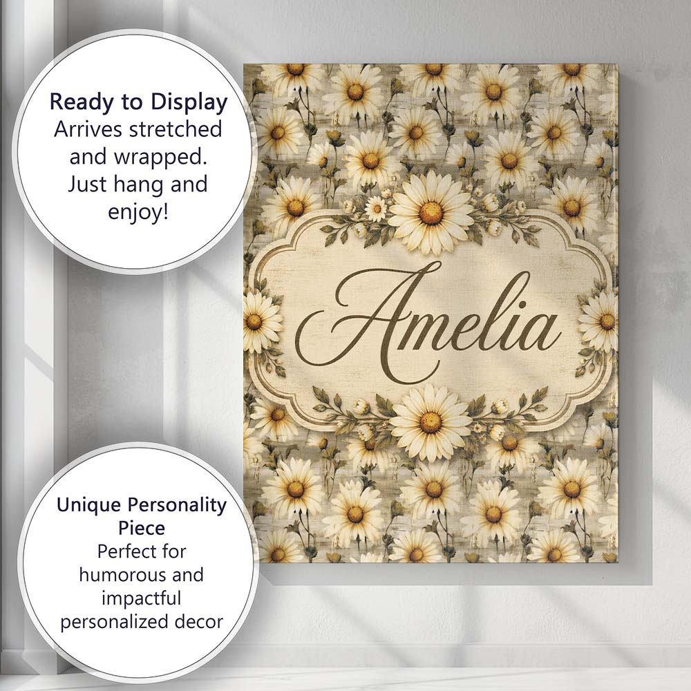 Personalised Name Classic Daisy Clusters on Custom  Bespoke Interior Contemporary Canvas Wall Art Print Decor Picture Ready to Hang