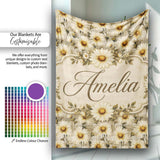 Classic Daisy Clusters on Soft Distressed Blue Backdrop Lovely  Personalised Custom Name Super Soft Fleece Blanket Bed Sofa Throw