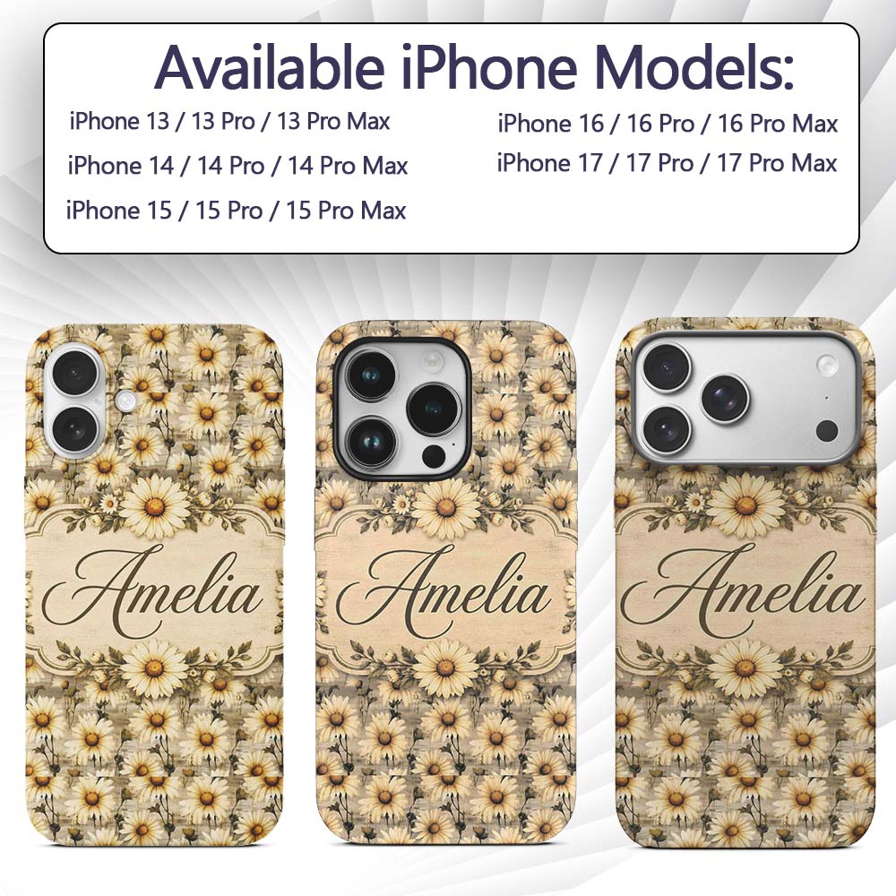 Classic Daisy Clusters on Soft Distressed Blue Custom Name Protective Phone Case Mobile Cover Durable Everyday Smartphone Shock Resistant