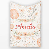 Soft Coral Floral Hot Air Balloon Sky Pattern Seamless Watercolour  Personalised Custom Name Super Soft Fleece Blanket Bed Sofa Throw