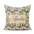 Custom Name Minimal Daisy Floral Pale Blue Aged Texture Everyday Square Filled Cushion Throw Pillow Sofa Bed Home Decor Zip Washable UK Made