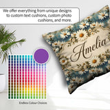 Custom Name Minimal Daisy Floral Pale Blue Aged Texture Everyday Square Filled Cushion Throw Pillow Sofa Bed Home Decor Zip Washable UK Made