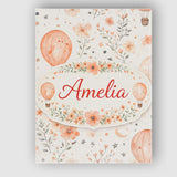 Personalised Name Soft Coral Floral Hot Air Balloon Sky Pattern Custom  Statement Canvas Wall Art Print Decor Picture Ready to Hang