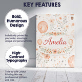 Personalised Name Soft Coral Floral Hot Air Balloon Sky Pattern Custom  Statement Canvas Wall Art Print Decor Picture Ready to Hang