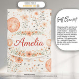 Soft Coral Floral Hot Air Balloon Sky Pattern Seamless Watercolour  Personalised Custom Name Super Soft Fleece Blanket Bed Sofa Throw