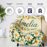 Soft Floral Daisy Trail on Muted Aqua Vintage Texture Lovely  Personalised Custom Name Super Soft Fleece Blanket Bed Sofa Throw