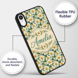 Soft Floral Daisy Trail on Muted Aqua Vintage Custom Name Protective Phone Case Mobile Cover Durable Everyday Smartphone Shock Resistant