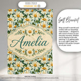 Soft Floral Daisy Trail on Muted Aqua Vintage Texture Lovely  Personalised Custom Name Super Soft Fleece Blanket Bed Sofa Throw