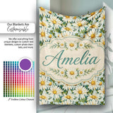 Soft Floral Daisy Trail on Muted Aqua Vintage Texture Lovely  Personalised Custom Name Super Soft Fleece Blanket Bed Sofa Throw