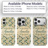 Soft Floral Daisy Trail on Muted Aqua Vintage Custom Name Protective Phone Case Mobile Cover Durable Everyday Smartphone Shock Resistant