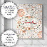Personalised Name Soft Coral Floral Hot Air Balloon Sky Pattern Custom  Statement Canvas Wall Art Print Decor Picture Ready to Hang
