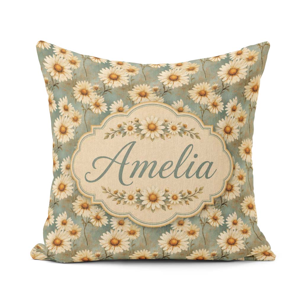 Custom Name Pastel Fern Leaves in Soft Botanical Pattern Lovely Square Filled Cushion Throw Pillow Sofa Bed Home Decor Zip Washable UK Made
