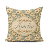 Custom Name Pastel Fern Leaves in Soft Botanical Pattern Lovely Square Filled Cushion Throw Pillow Sofa Bed Home Decor Zip Washable UK Made