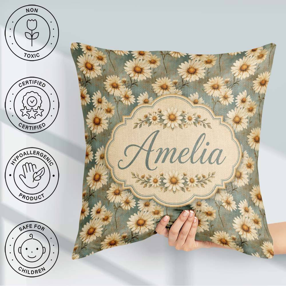 Custom Name Pastel Fern Leaves in Soft Botanical Pattern Lovely Square Filled Cushion Throw Pillow Sofa Bed Home Decor Zip Washable UK Made