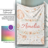 Soft Coral Floral Hot Air Balloon Sky Pattern Seamless Watercolour  Personalised Custom Name Super Soft Fleece Blanket Bed Sofa Throw