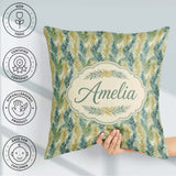 Custom Name Tropical Palm Botanical Pattern in Green and Mustard Square Filled Cushion Throw Pillow Sofa Bed Home Decor Zip Washable UK Made