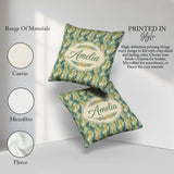 Custom Name Tropical Palm Botanical Pattern in Green and Mustard Square Filled Cushion Throw Pillow Sofa Bed Home Decor Zip Washable UK Made