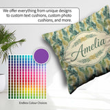 Custom Name Tropical Palm Botanical Pattern in Green and Mustard Square Filled Cushion Throw Pillow Sofa Bed Home Decor Zip Washable UK Made