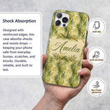Earthy Fern Pattern on Warm Yellow Green Abstract Custom Name Protective Phone Case Mobile Cover Durable Everyday Smartphone Shock Resistant