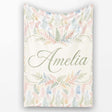 Soft Pastel Fern Leaves on Light Neutral Background Cute Unique Gift  Personalised Custom Name Super Soft Fleece Blanket Bed Sofa Throw