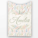 Soft Pastel Fern Leaves on Light Neutral Background Cute Unique Gift  Personalised Custom Name Super Soft Fleece Blanket Bed Sofa Throw