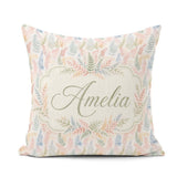Custom Name Soft Pastel Fern Leaves on Light Neutral Background Square Filled Cushion Throw Pillow Sofa Bed Home Decor Zip Washable UK Made