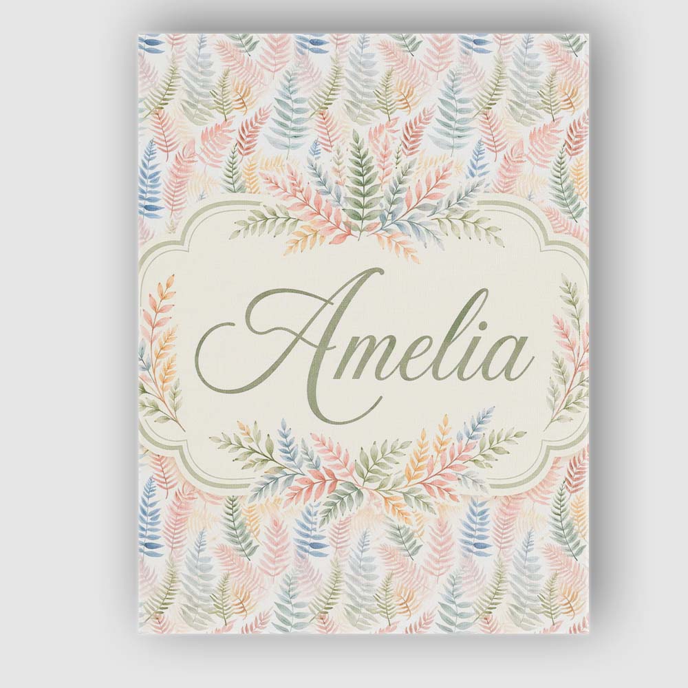 Personalised Name Soft Pastel Fern Leaves Custom  Unique Gift Idea Elegant Feature Canvas Wall Art Print Decor Picture Ready to Hang
