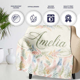 Soft Pastel Fern Leaves on Light Neutral Background Cute Unique Gift  Personalised Custom Name Super Soft Fleece Blanket Bed Sofa Throw