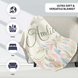 Soft Pastel Fern Leaves on Light Neutral Background Cute Unique Gift  Personalised Custom Name Super Soft Fleece Blanket Bed Sofa Throw