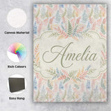 Personalised Name Soft Pastel Fern Leaves Custom  Unique Gift Idea Elegant Feature Canvas Wall Art Print Decor Picture Ready to Hang