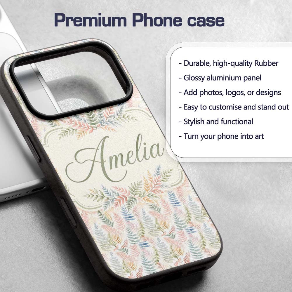 Soft Pastel Fern Leaves on Light Printed Design Custom Name Protective Phone Case Mobile Cover Durable Everyday Smartphone Shock Resistant