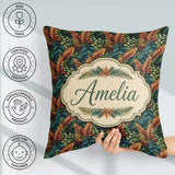 Custom Name Vibrant Tropical Leaf Pattern in Deep Green and Warm Square Filled Cushion Throw Pillow Sofa Bed Home Decor Zip Washable UK Made