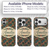 Vibrant Tropical Leaf Pattern in Deep Green and Custom Name Protective Phone Case Mobile Cover Durable Everyday Smartphone Shock Resistant