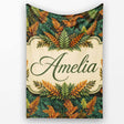 Lush Tropical Foliage in Rich Green and Amber Tones Cute Unique Gift  Personalised Custom Name Super Soft Fleece Blanket Bed Sofa Throw