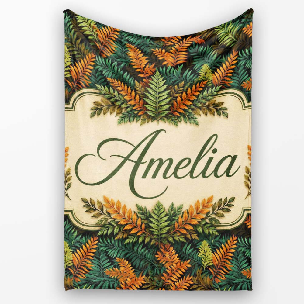Lush Tropical Foliage in Rich Green and Amber Tones Cute Unique Gift  Personalised Custom Name Super Soft Fleece Blanket Bed Sofa Throw