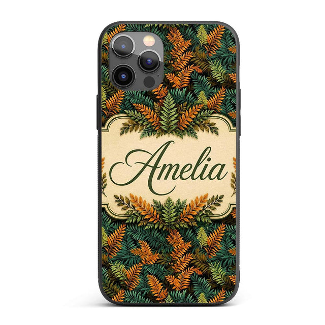 Lush Tropical Foliage in Rich Green and Amber Custom Name Protective Phone Case Mobile Cover Durable Everyday Smartphone Shock Resistant