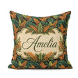 Custom Name Lush Tropical Foliage in Rich Green and Amber Tones Square Filled Cushion Throw Pillow Sofa Bed Home Decor Zip Washable UK Made