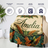 Lush Tropical Foliage in Rich Green and Amber Tones Cute Unique Gift  Personalised Custom Name Super Soft Fleece Blanket Bed Sofa Throw