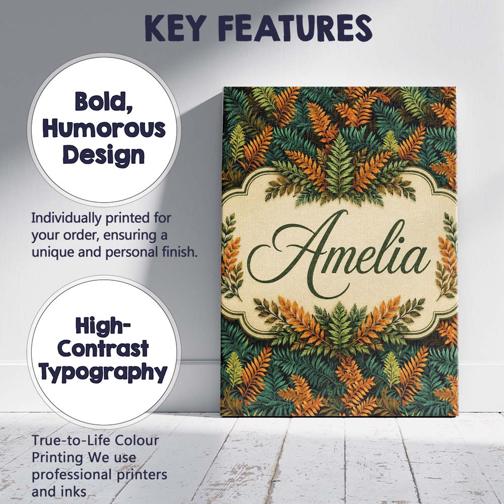 Personalised Name Lush Tropical Foliage in Custom  Unique Gift Idea Elegant Feature Canvas Wall Art Print Decor Picture Ready to Hang